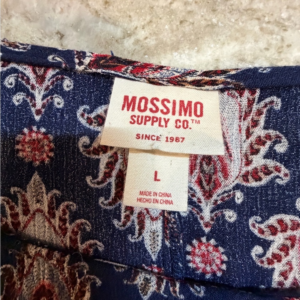 Mossimo Supply Co Boho Paisley Tunic Top Navy Red Rayon Long Sleeve Size L - Picture 4 of 9